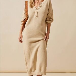 NYT Free People Hailee Sweater 100% Cotton Midi Dress Size L Beige
